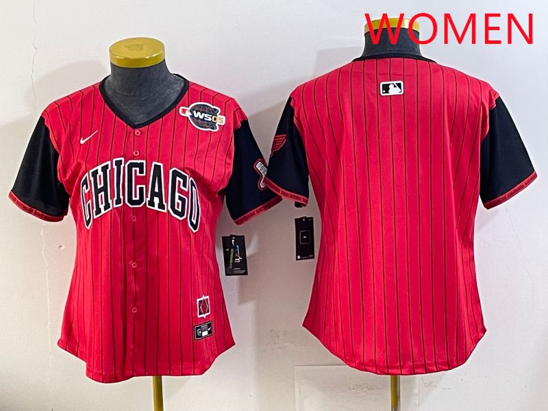 Women Chicago White Sox Blank Red Stripe Joint Name Nike 2025 MLB Jersey style 3